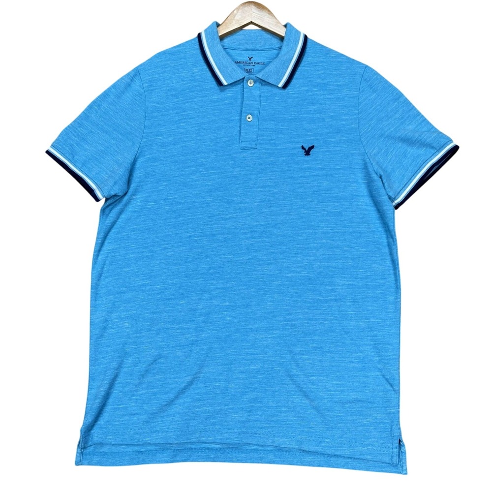 American Eagle Polo Shirt Mens Large Blue‎ Short Sleeve Golf Flex Outfitters EUC